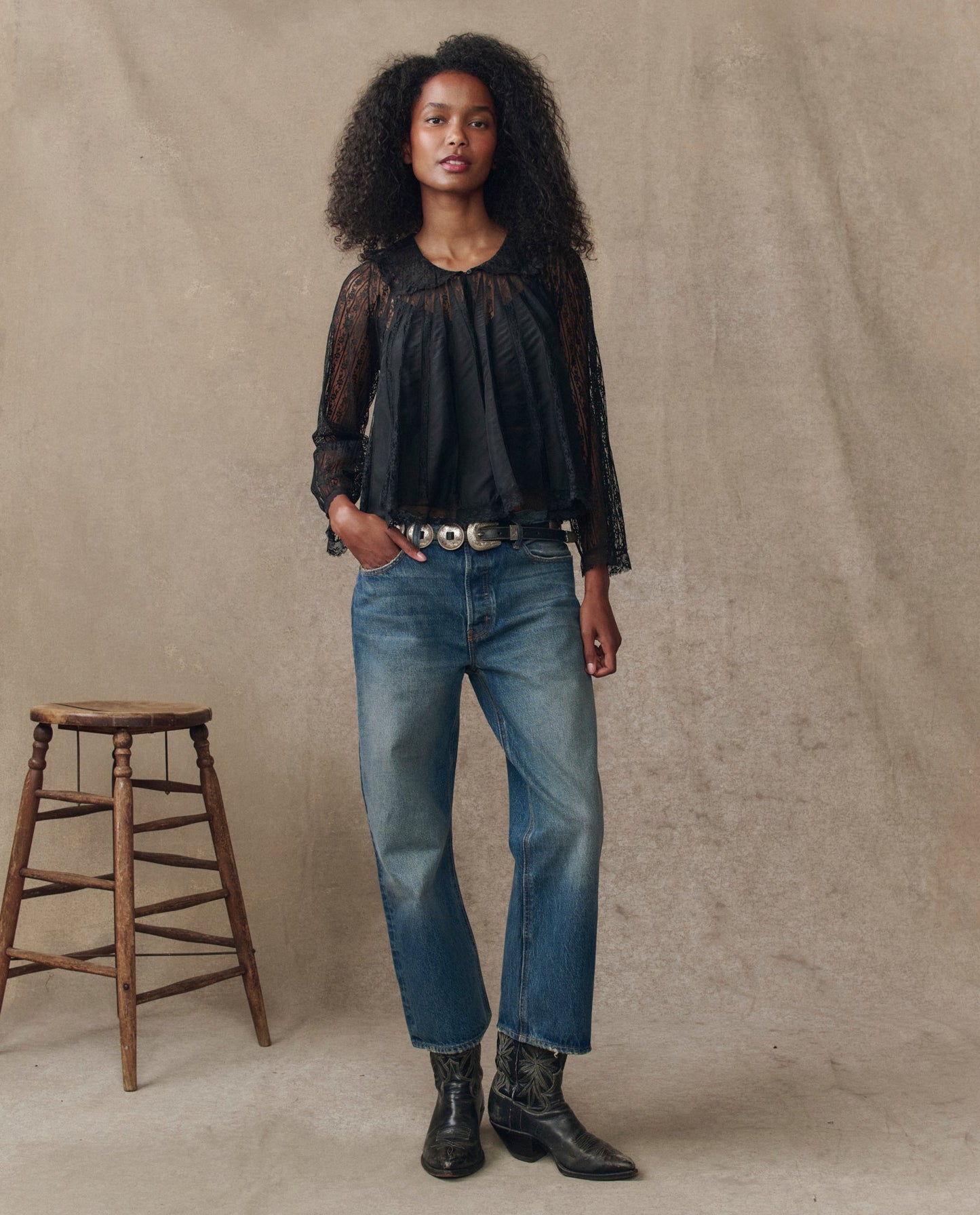 The Keepsake Lace Collared Top. -- Black