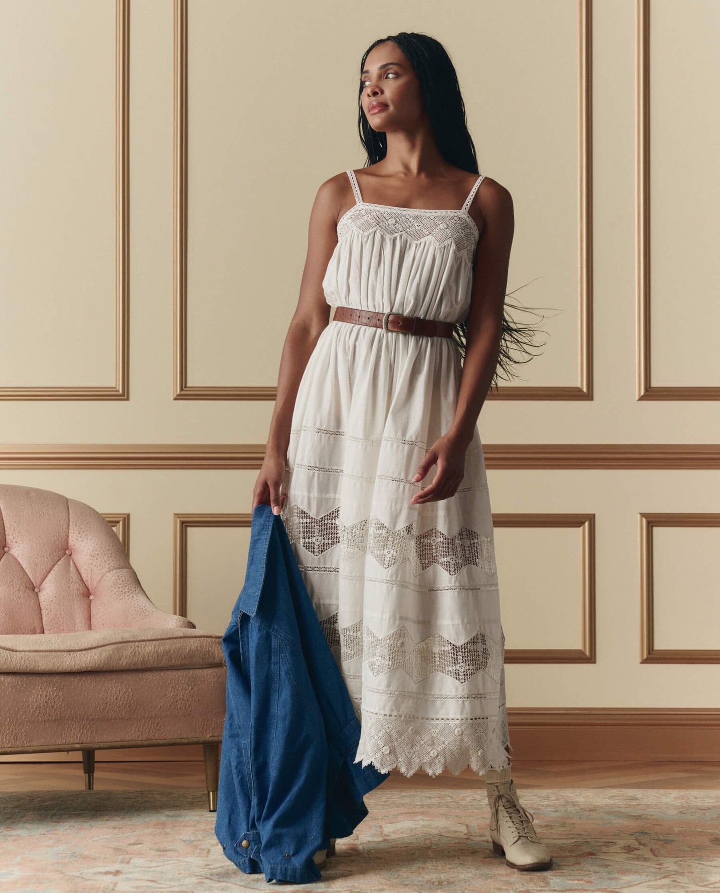 The Rosette Crochet Dress. -- Cream