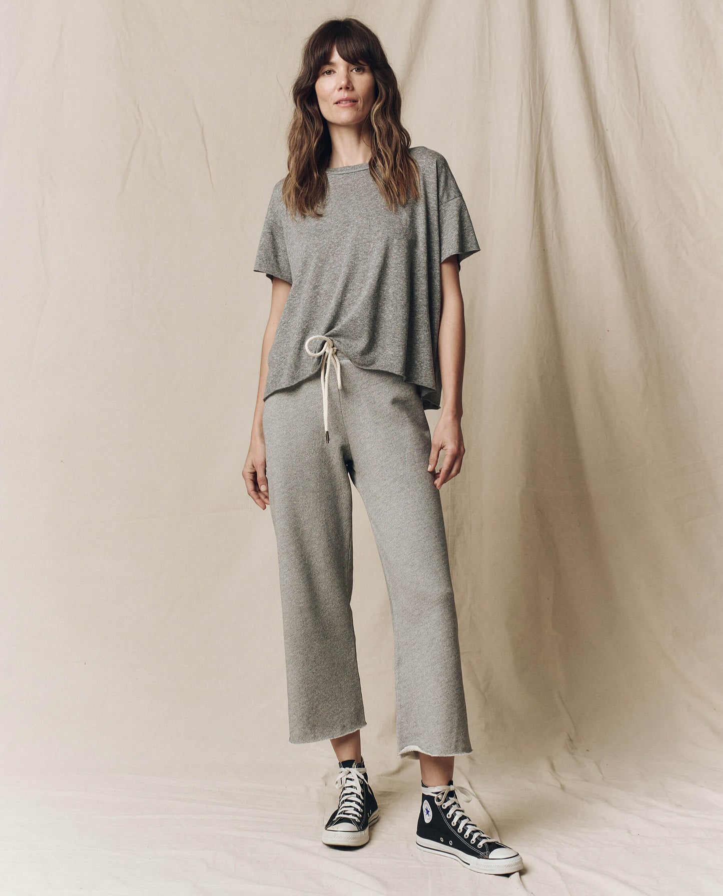 The Wide Leg Cropped Sweatpant. -- Varsity Grey