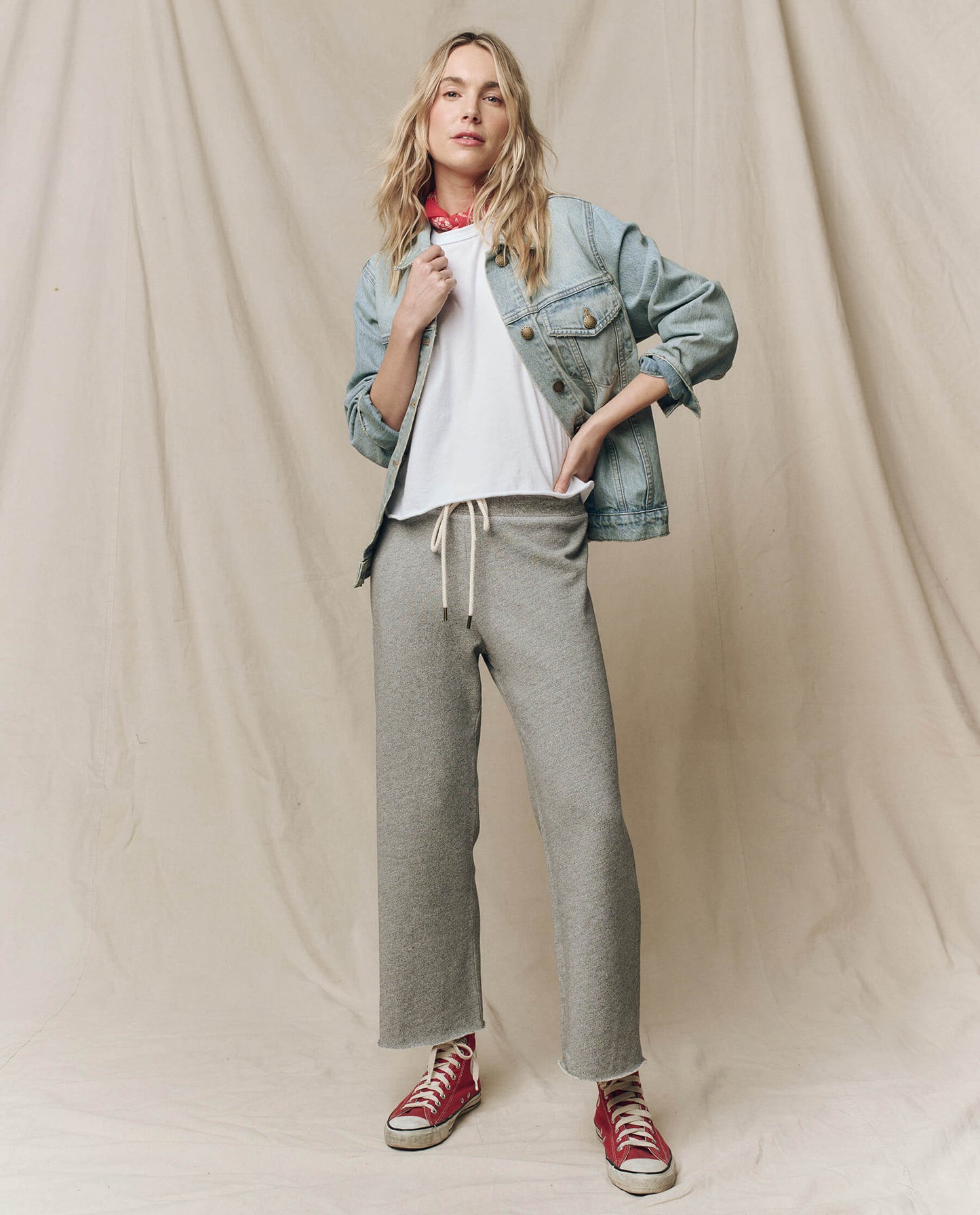 The Wide Leg Cropped Sweatpant. -- Varsity Grey