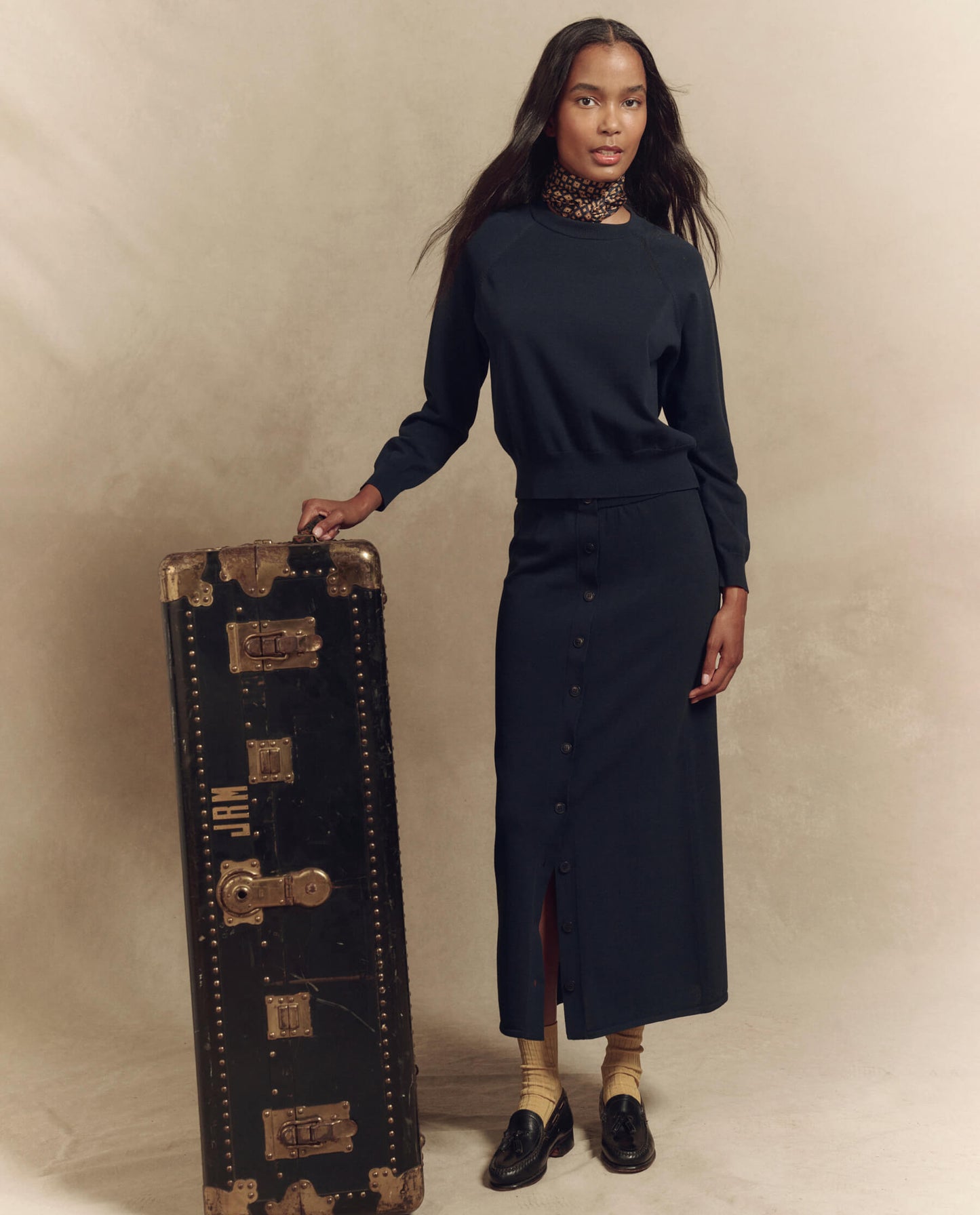 The Button Front Sweater Skirt. -- Dark Navy
