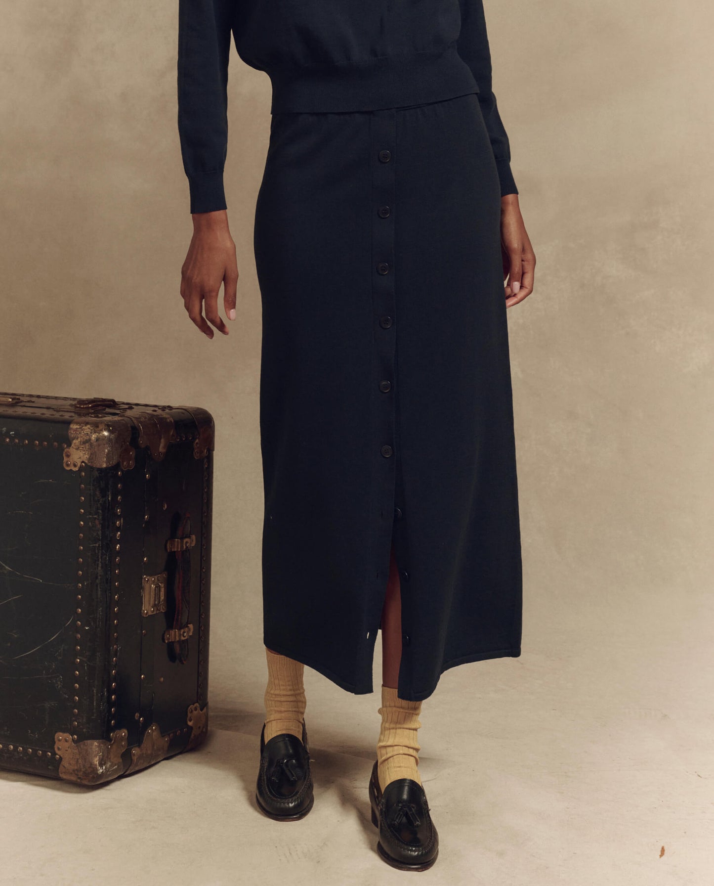 The Button Front Sweater Skirt. -- Dark Navy