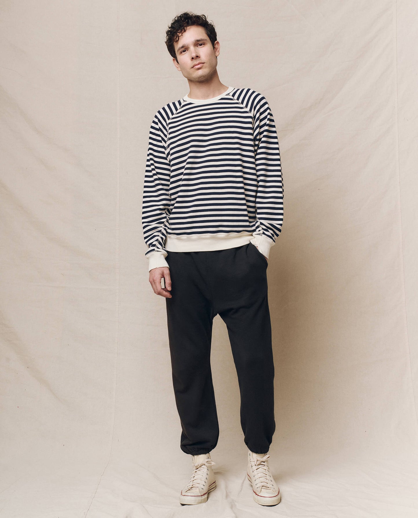 The Men's College Sweatshirt. -- Navy Sailor Stripe