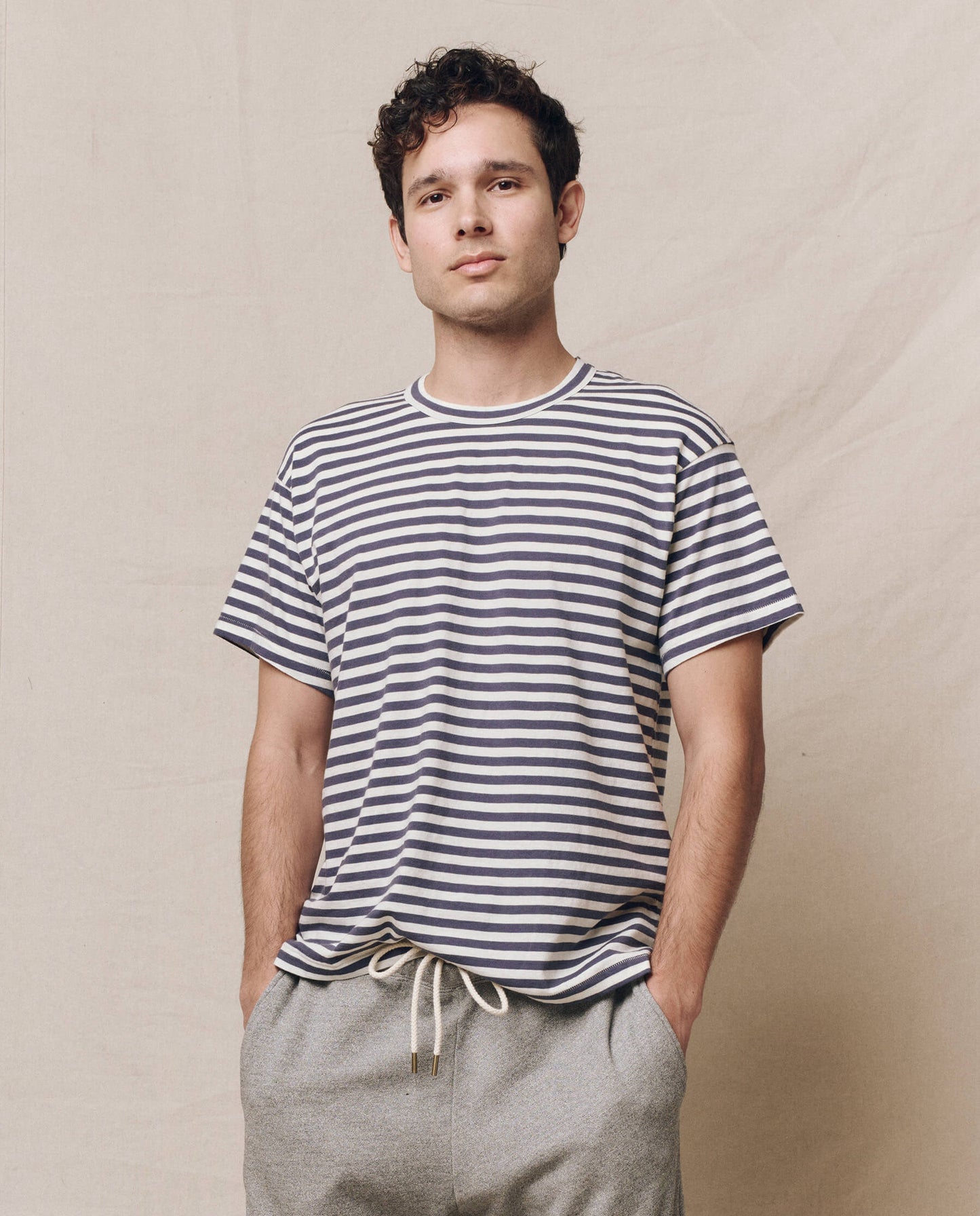 The Men's Boxy Crew. -- Vintage Blue Stripe