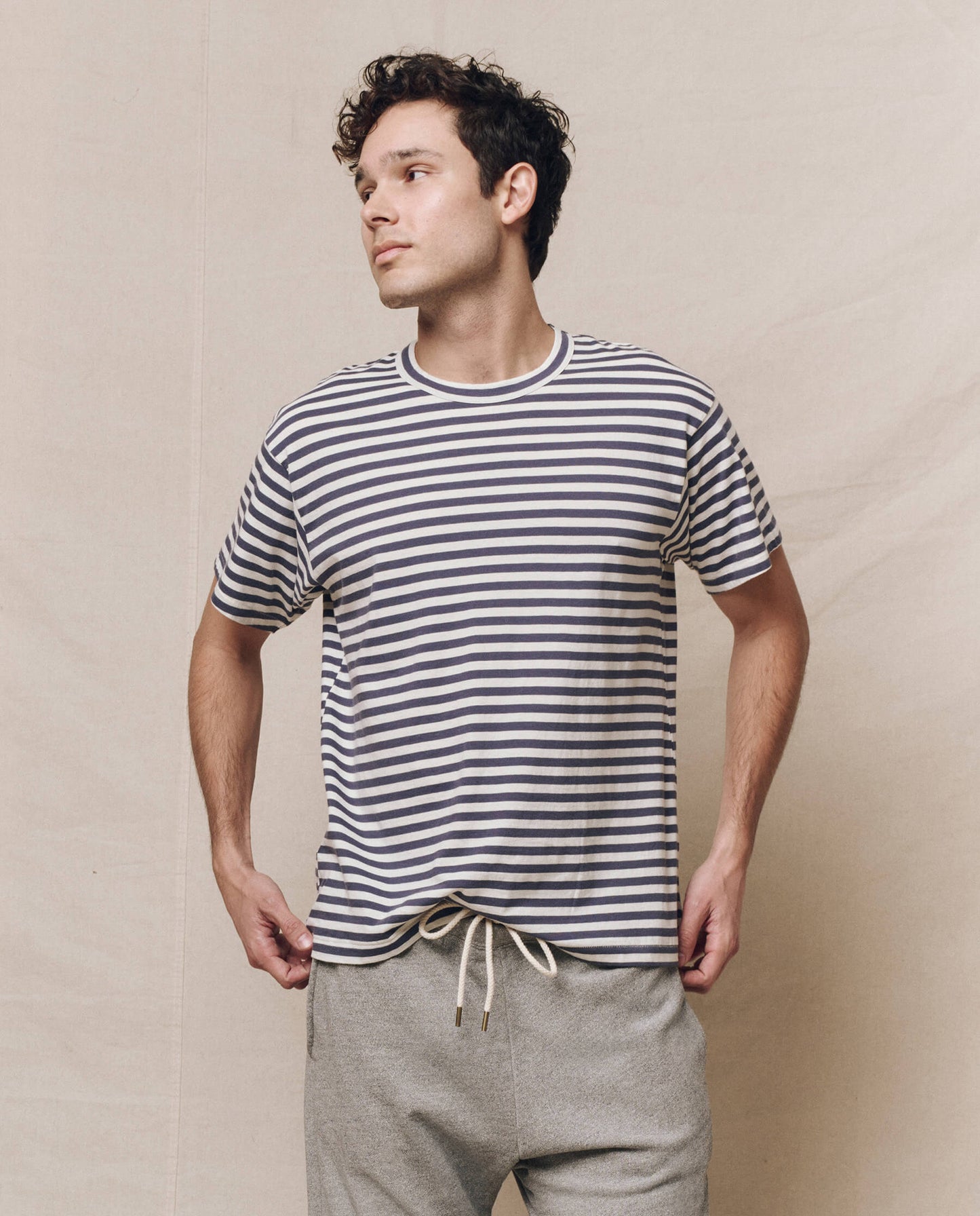 The Men's Boxy Crew. -- Vintage Blue Stripe