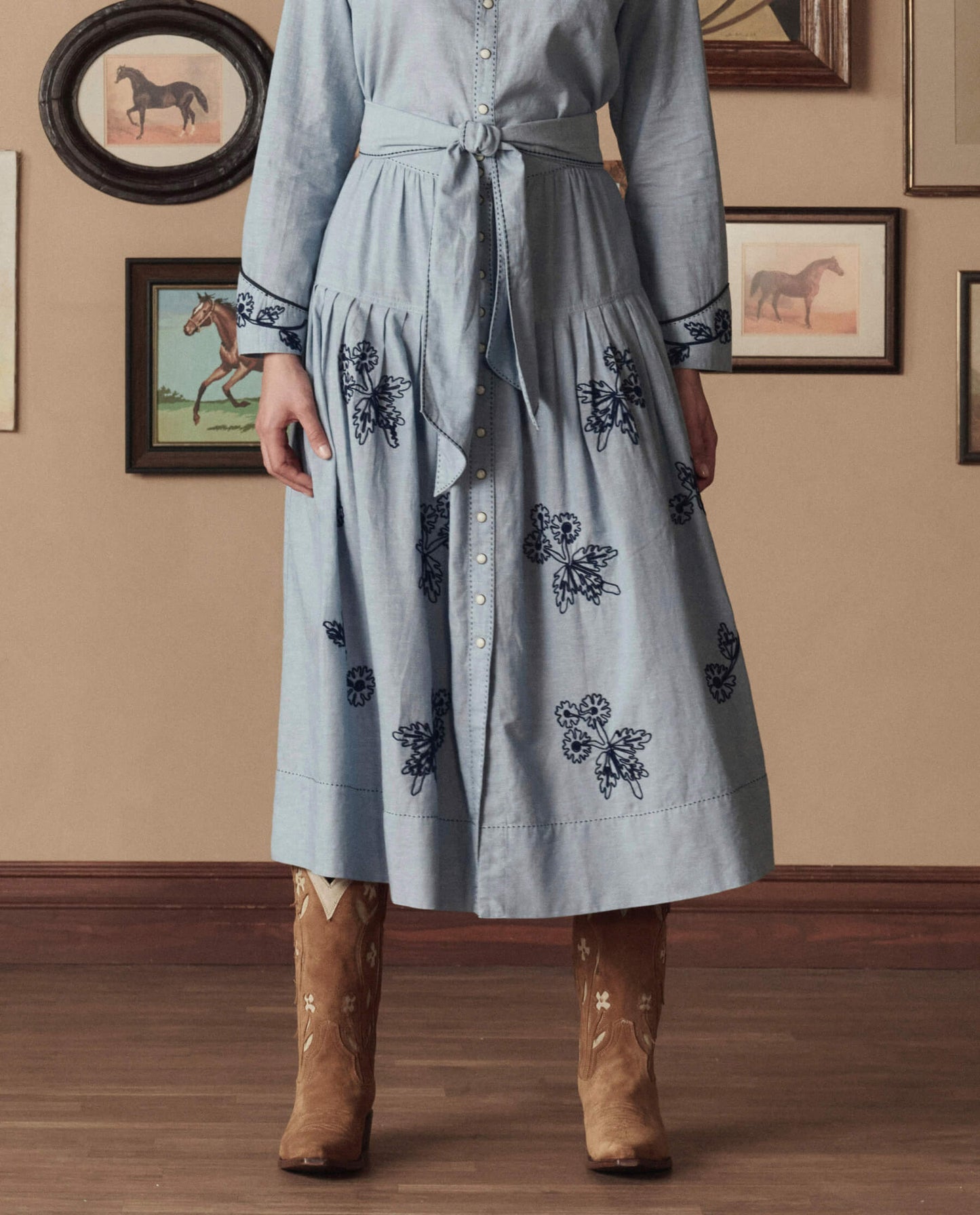 The Cowboy Boot (Suede Floral). -- Tan Floral