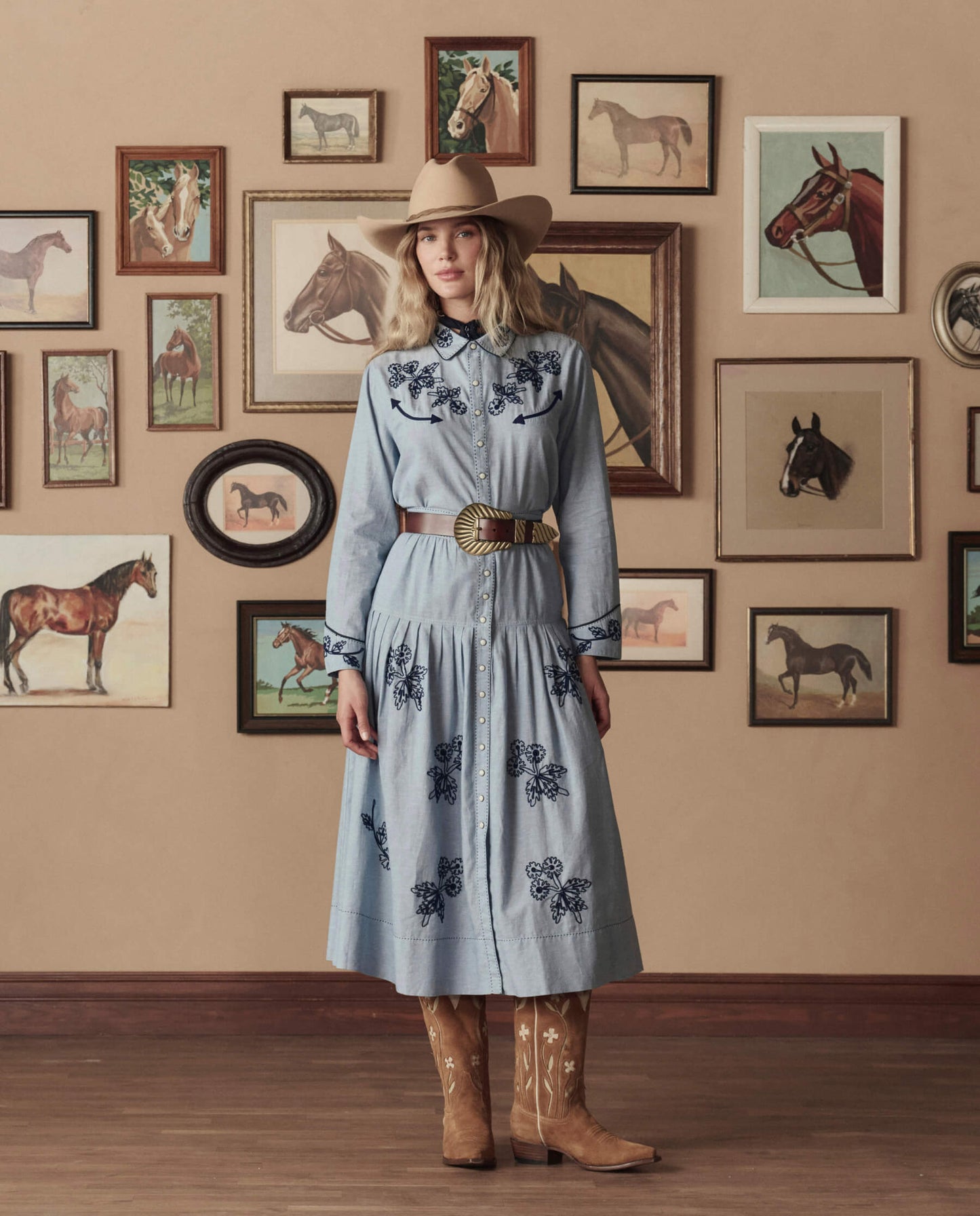 The Chambray Embroidered Western Shirt. -- Chambray