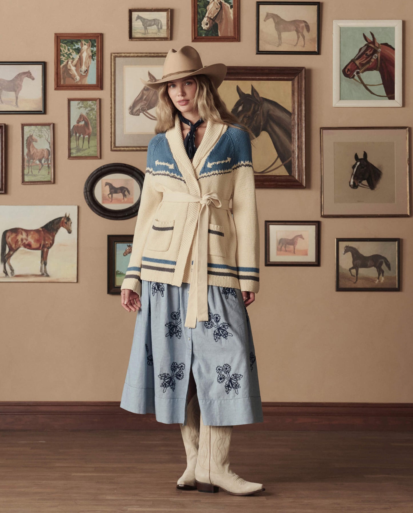 The Western Riding Cardigan Sweater. -- Robin Blue