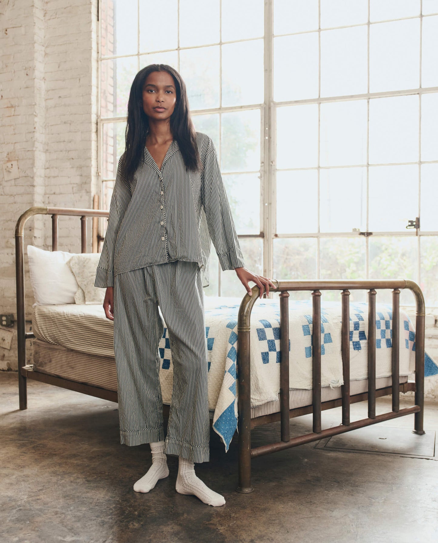 The Easy Sleep Pant. -- Black and Cream Crew Stripe
