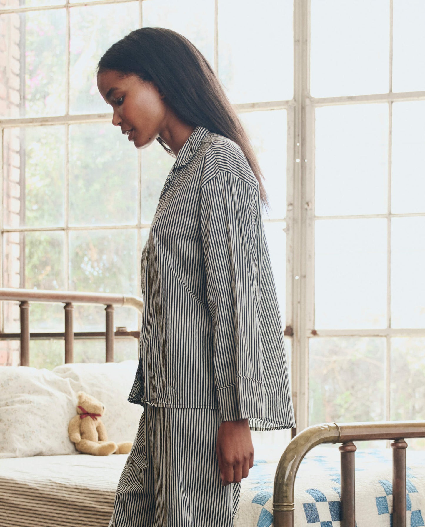 The Pajama Shirt. -- Black and Cream Crew Stripe