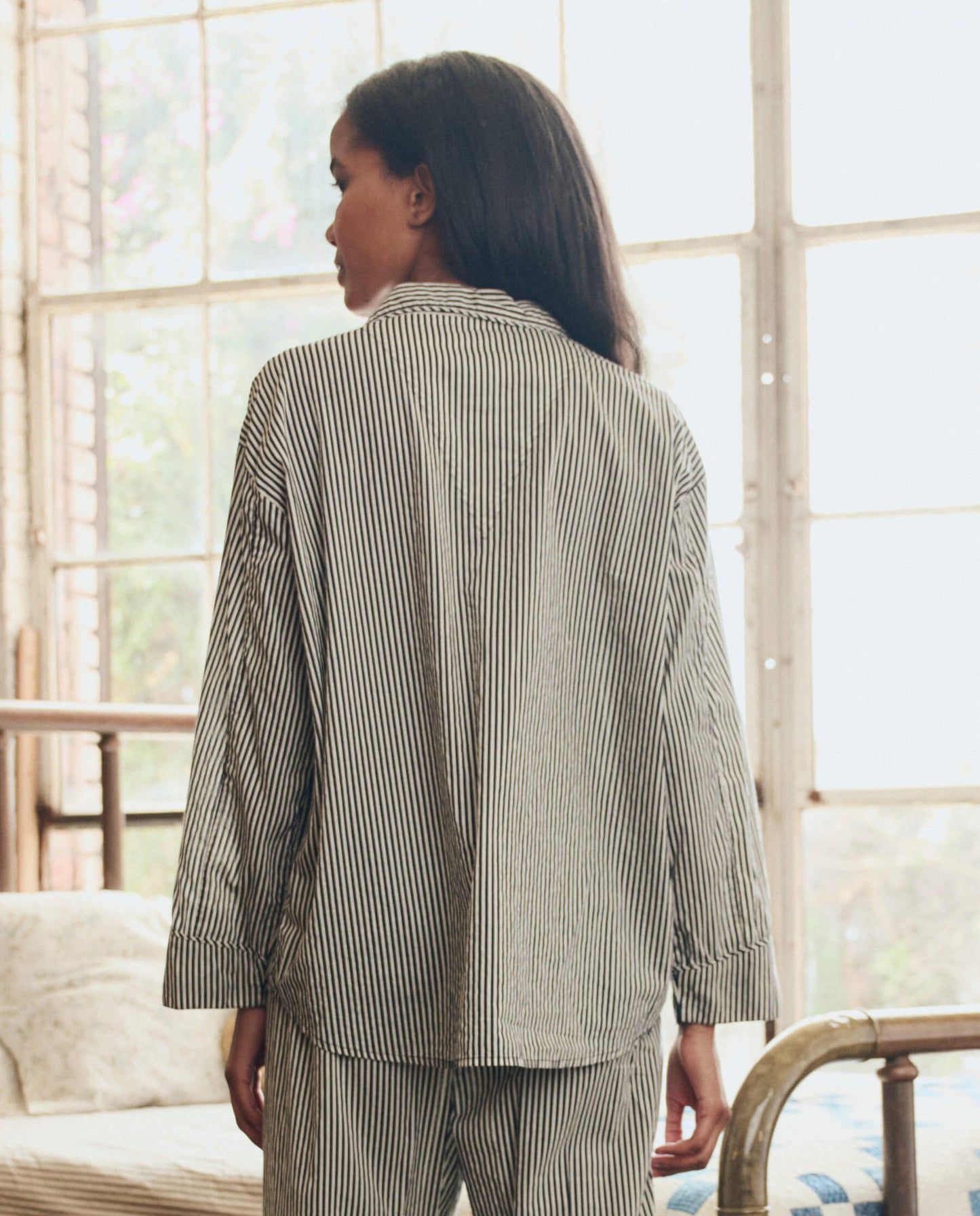 The Pajama Shirt. -- Black and Cream Crew Stripe
