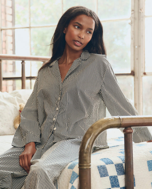 The Pajama Shirt. -- Black and Cream Crew Stripe