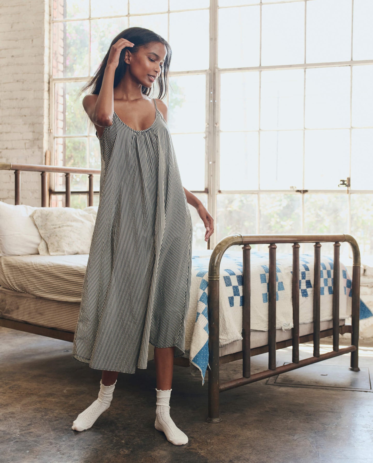 The Slip Sleep Dress. -- Black and Cream Crew Stripe