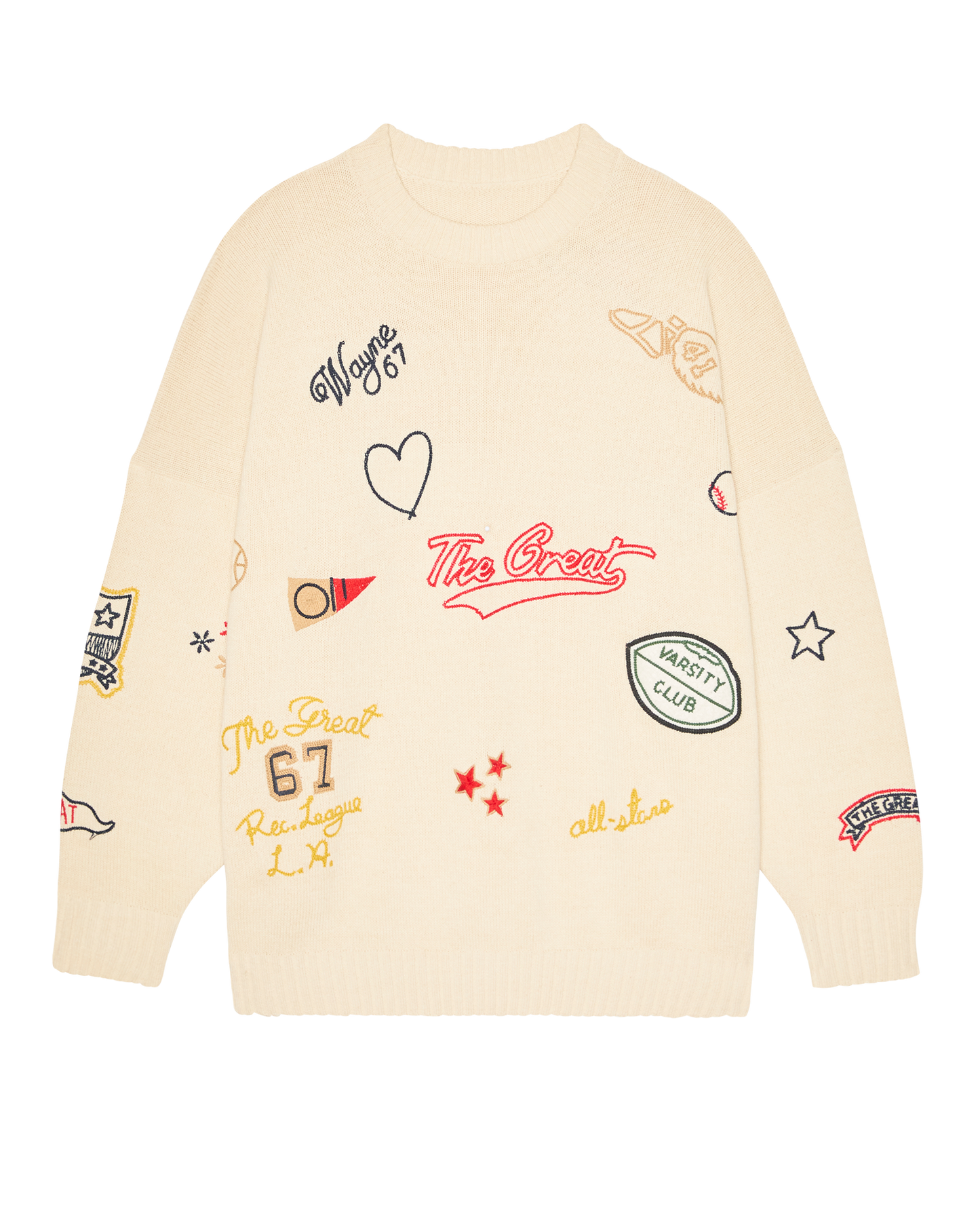 The Embroidered Oversize Crew Pullover. -- Cream