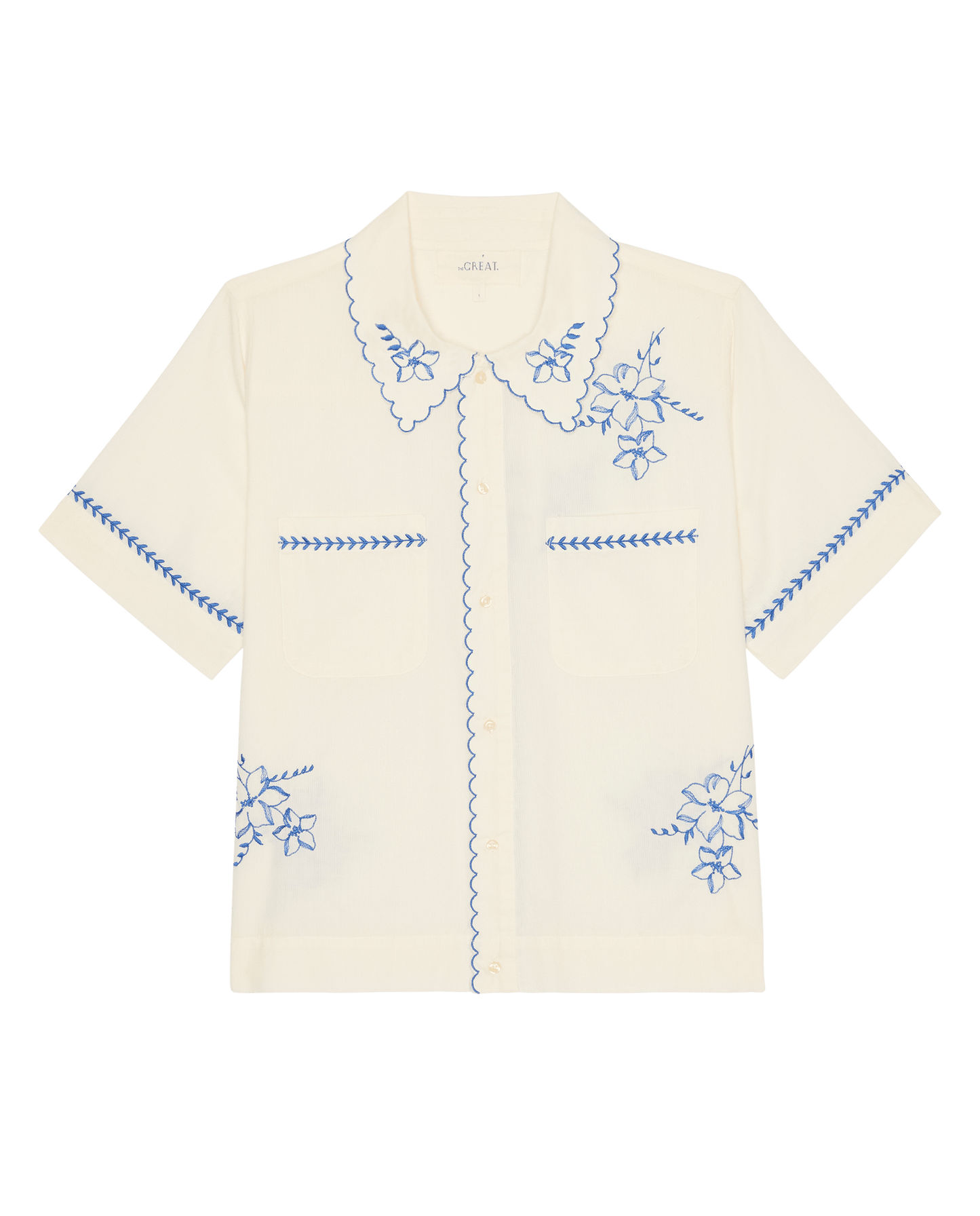 The Bowling Shirt W/ Hanky Embroidery. -- Cream