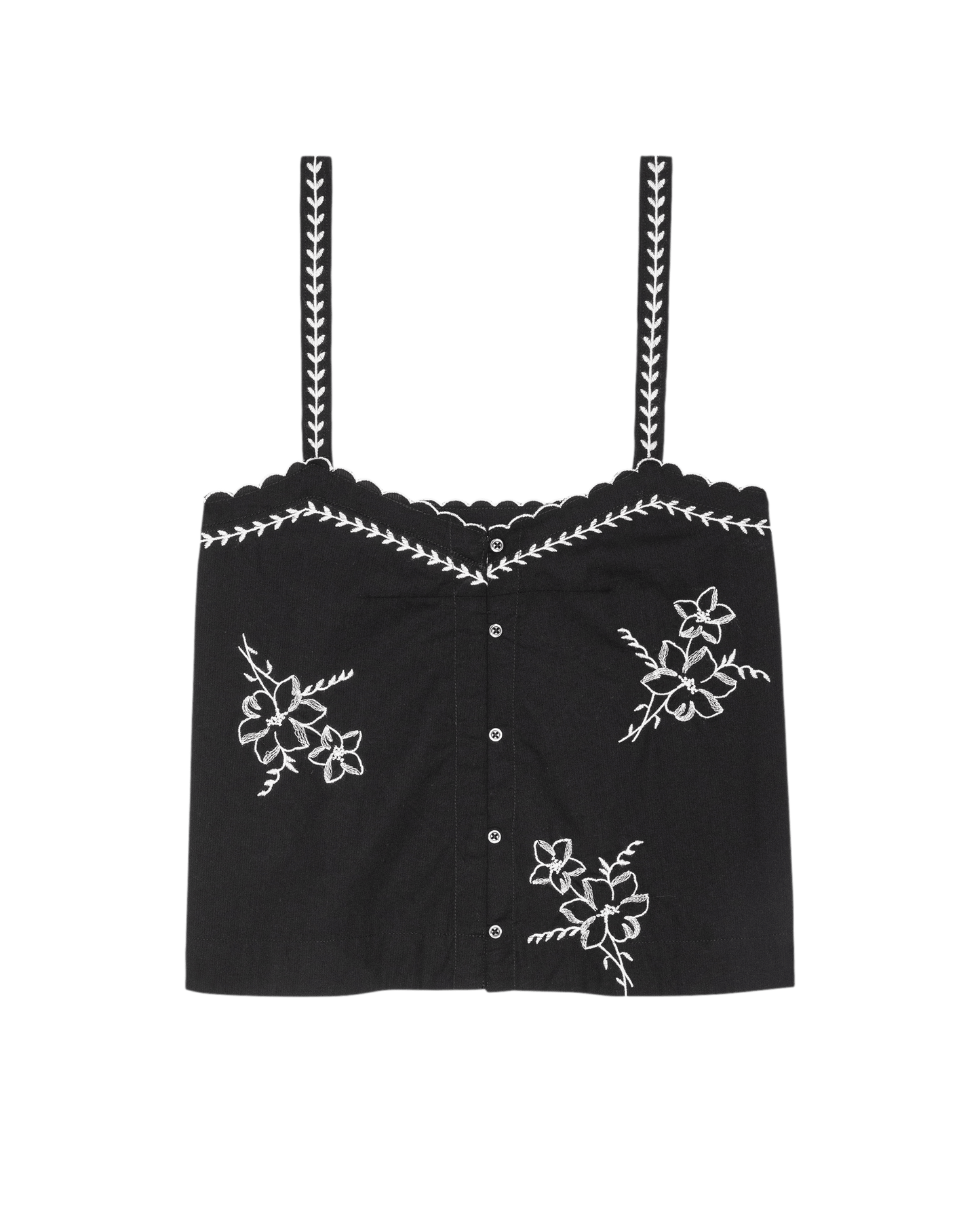The Weekend Tank W/ Hanky Embroidery. -- Black