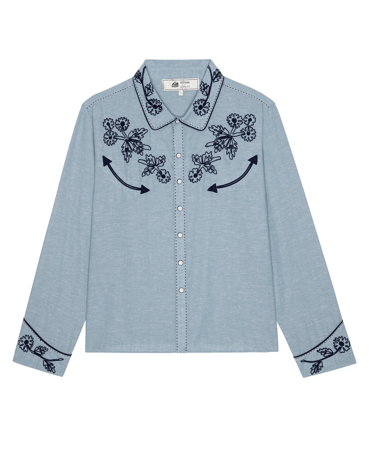 The Chambray Embroidered Western Shirt. -- Chambray