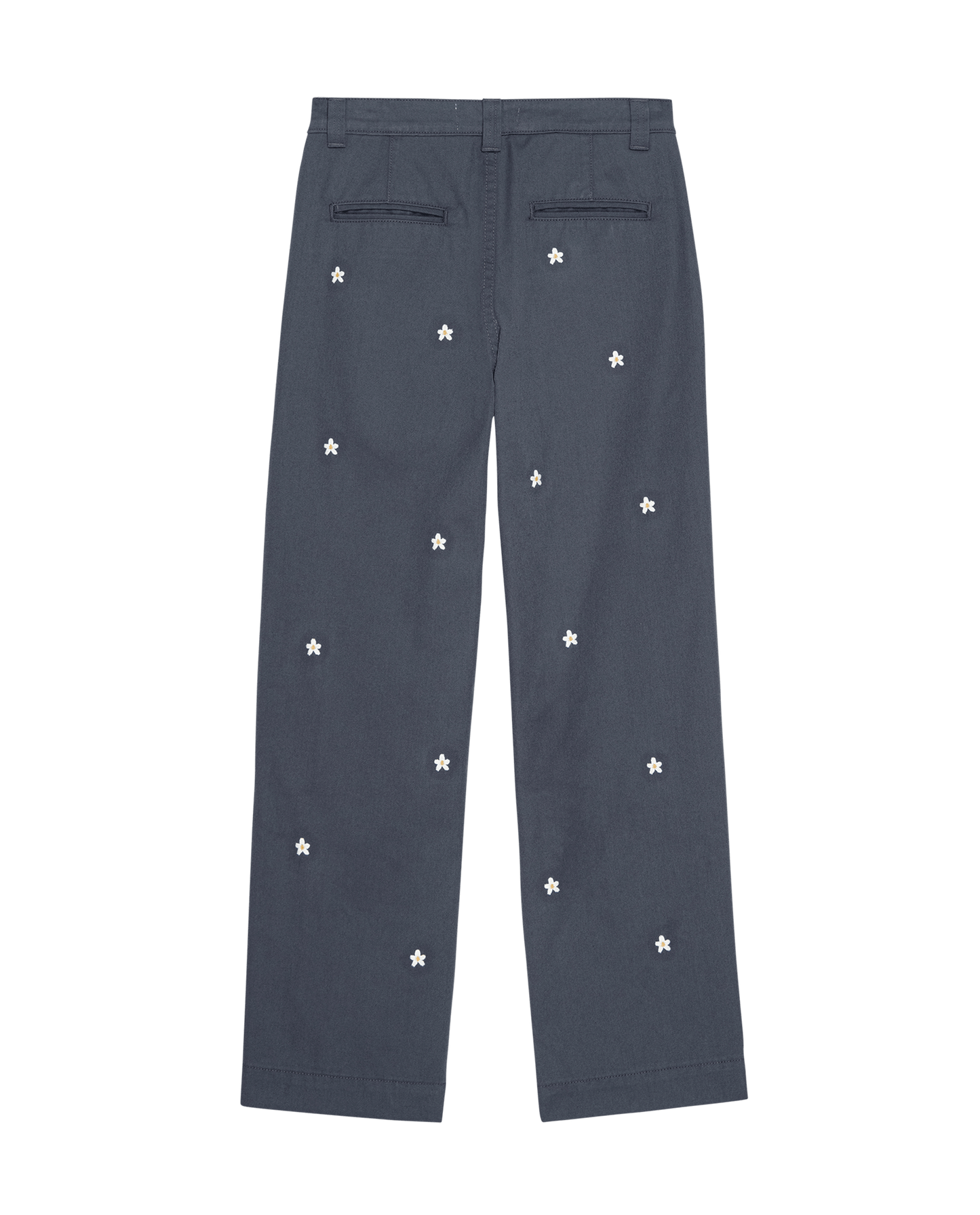 The Garage Pant with Daisy Embroidery. -- Blue Slate
