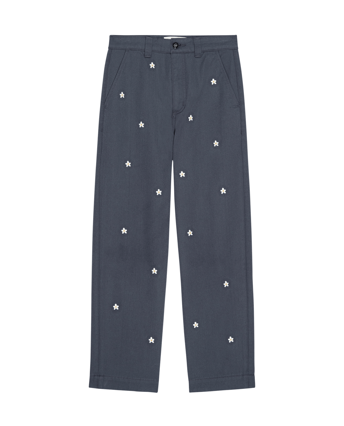 The Garage Pant with Daisy Embroidery. -- Blue Slate