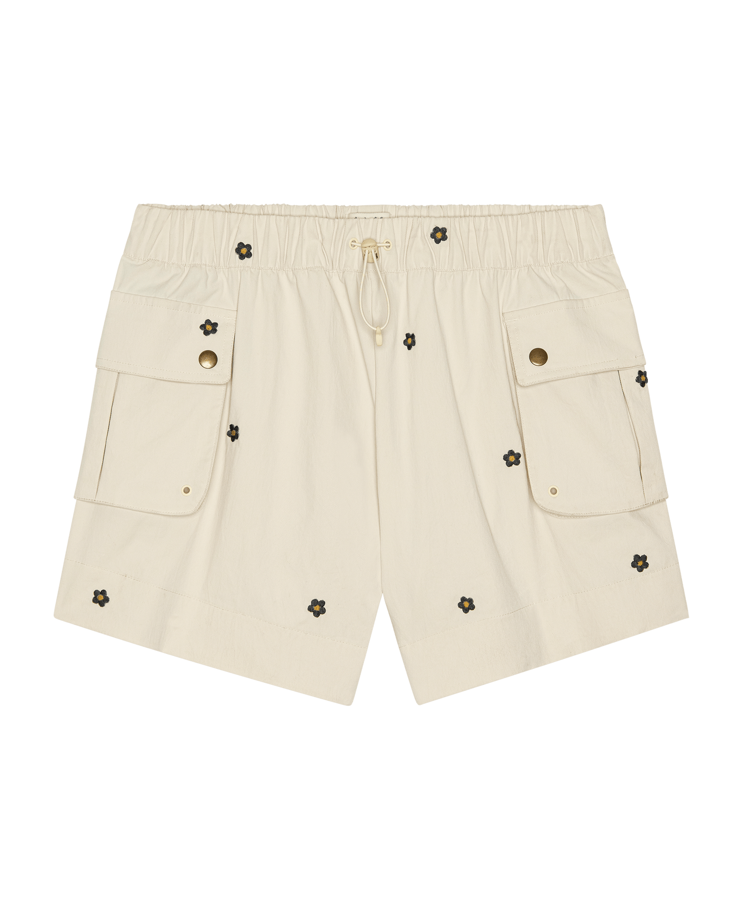 The Embroidered Cargo Short. -- Cream With Black Daisies